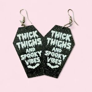 Coffin Earrings — Thick Thighs and Spooky Vibes (Black & White)